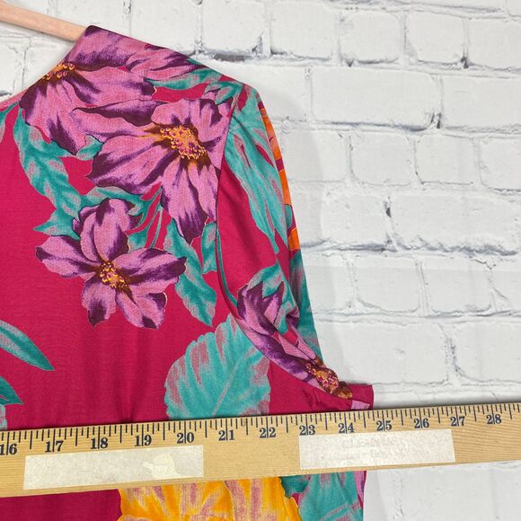 Vintage Hawaiian Midi Dress Womens  Plus 18W Hot Pink Floral Tropical Beach - Picture 9 of 13